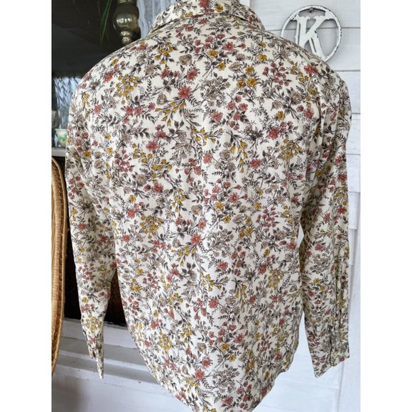 Vintage 1960s Womens Beige Floral Button Blouse Cotton blend Size Large - Picture 16 of 16
